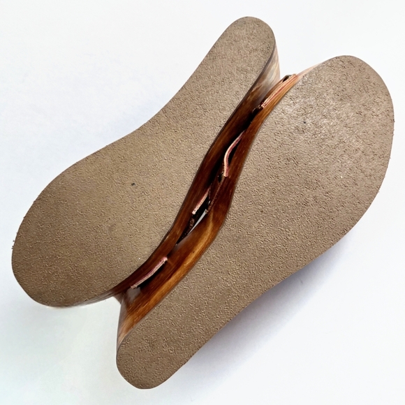 Bed Stu Wood Wedge Sandals With Neutral Leather Uppers, Ankle Strap, Studs, 9.5 - Picture 13 of 16